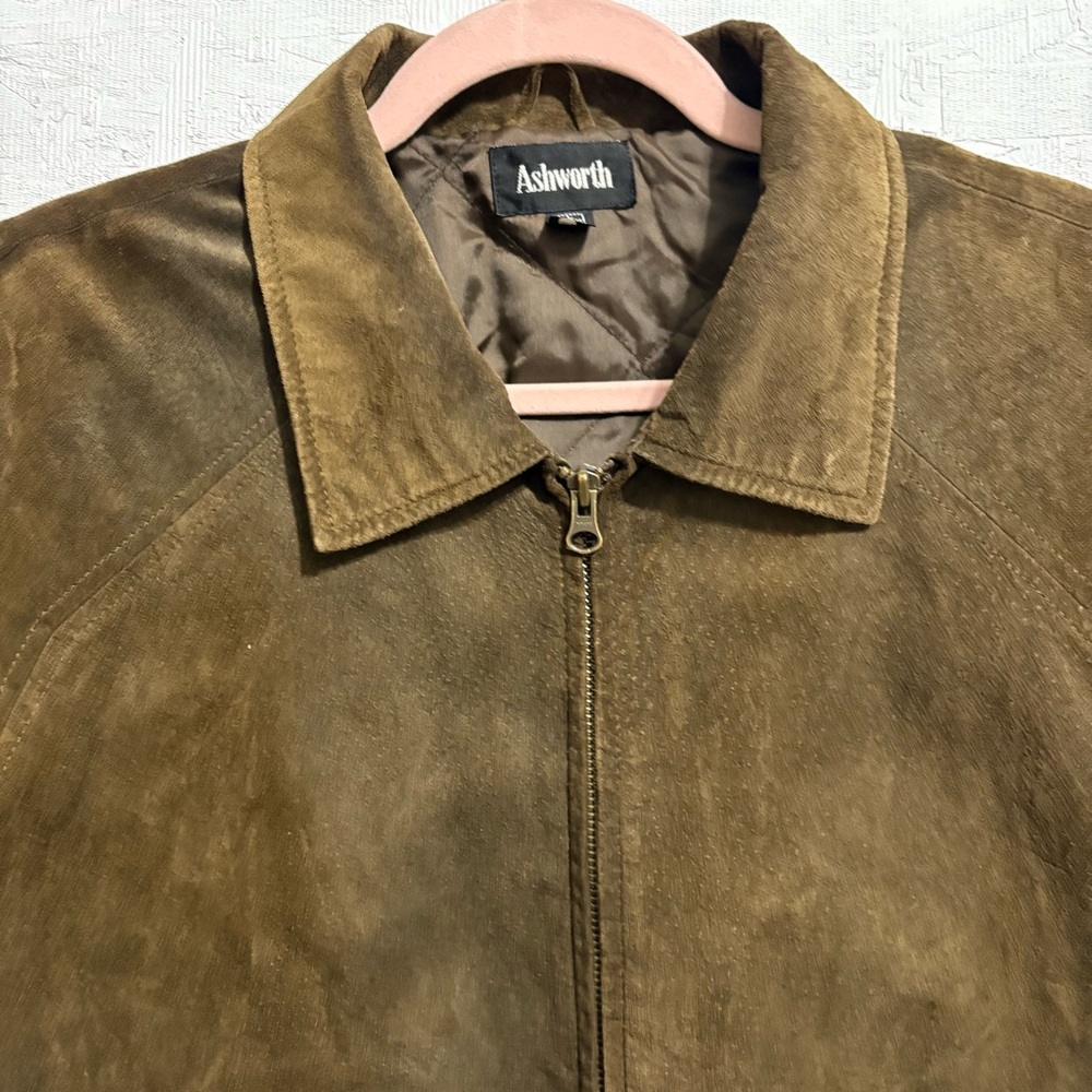 VTG Ashworth Water Repellent Pig Suede Olive Green Brown Men's Jacket Medium - Picture 6 of 13